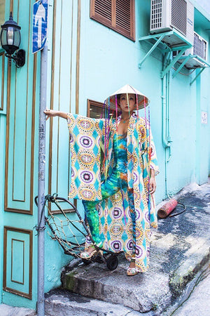 Aztec Shaman Kimono by Joy Kimono Soho Model Coachella Festival Robe Kaftan