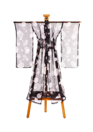 Many Faces of a Woman Kimono Black by Joy Kimono Back Chiffon Silk Kaftan Gown Robe