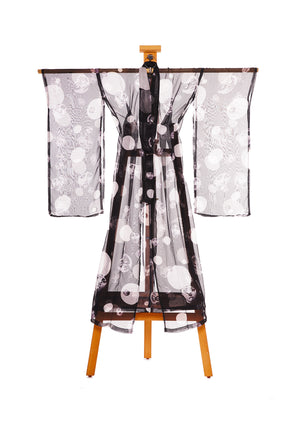 Many Faces of a Woman Kimono Black by Joy Kimono Front Chiffon Silk Kaftan Gown Robe