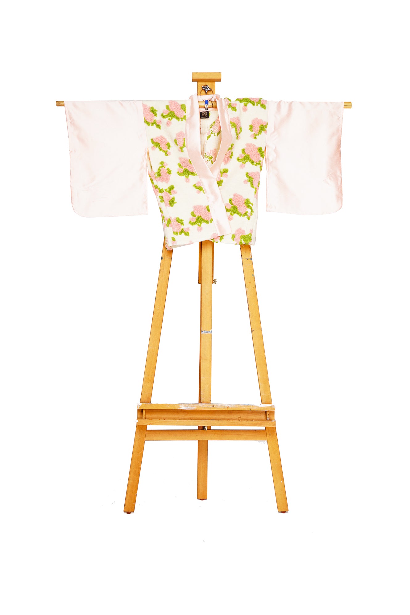 Petit Fleur Kimono Blazer Designed by Joy Kimono Front Felt Beige Pink Lime Green Silk NYFW 
