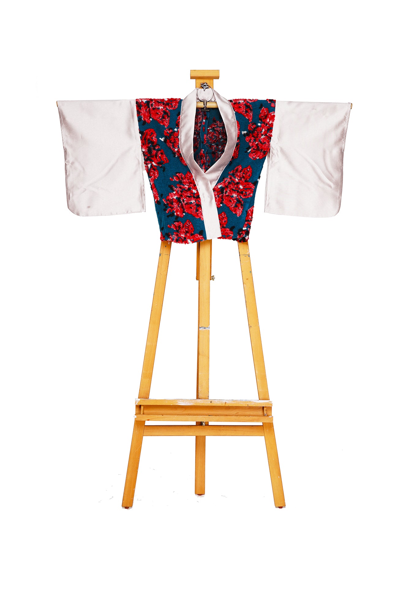 Petit Fleur Kimono Blazer Designed by Joy Kimono Front Felt Teal Red Silver Silk NYFW 