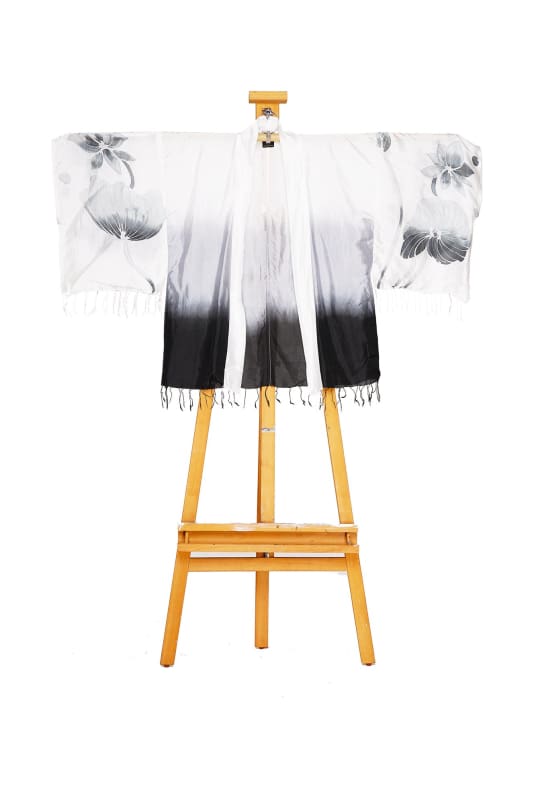 Lotus Meditator Kimono by Joy Kimono Front Silk Ink Hoodie Kaftan Cape